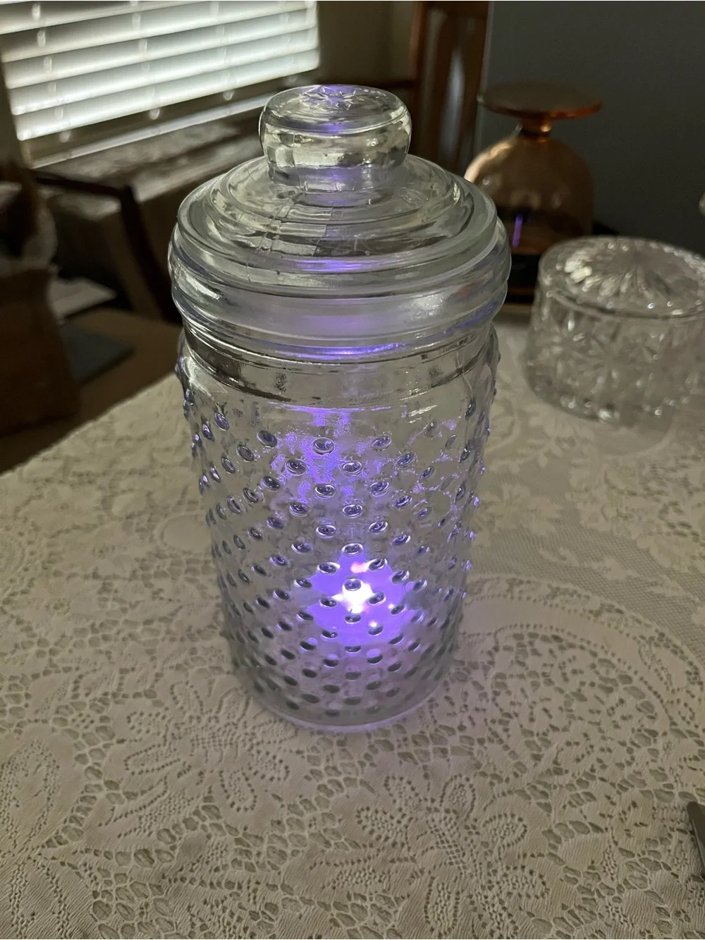 Vintage Clear Hobnail Glass Jar Fairy Lamp | Apothecary Style Decor